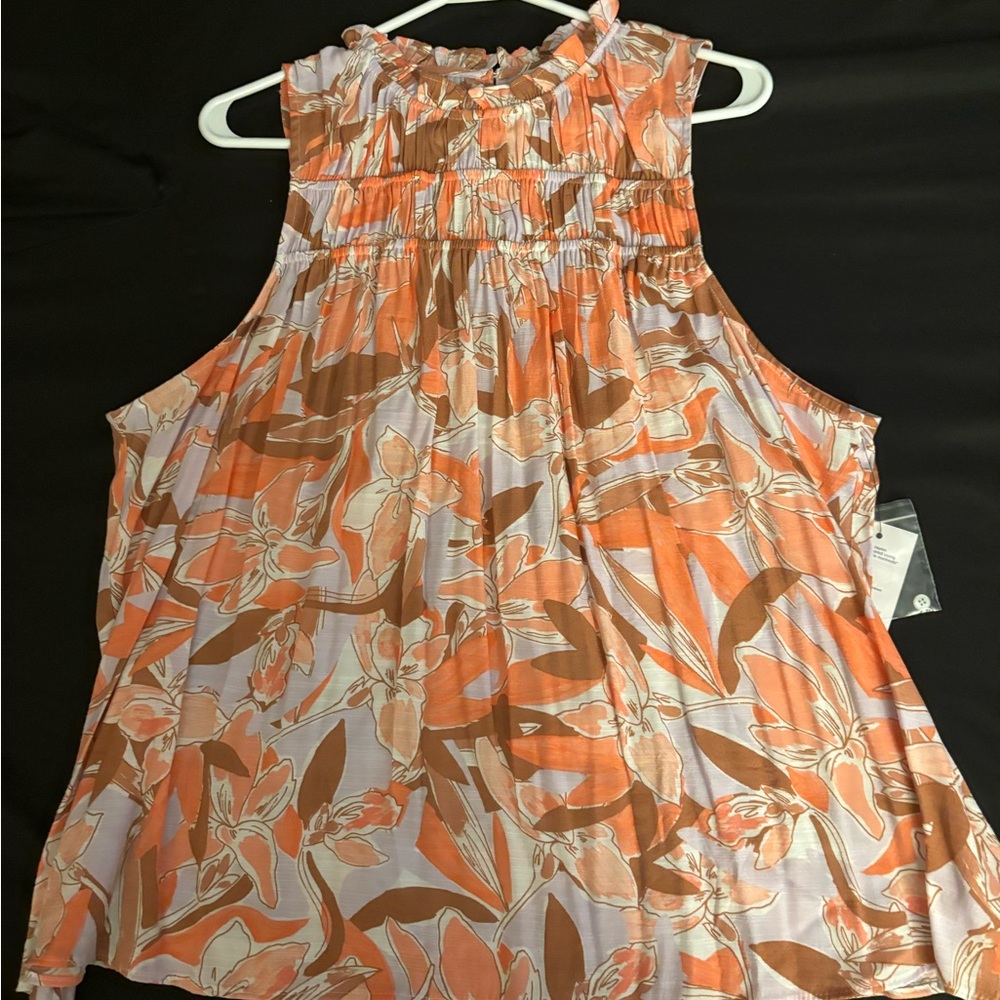 Women’s Nine West Lavender, Orange, Brown and White sleeveless Floral Top NWT XL